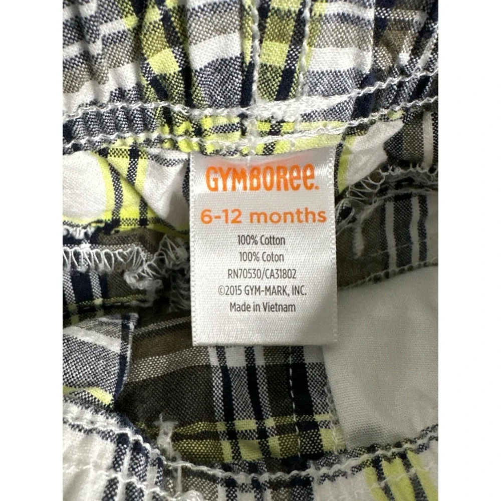 Gymboree Bodysuit and Plaid Shorts Set Baby Boy 6-12M White Green Summer Outfit